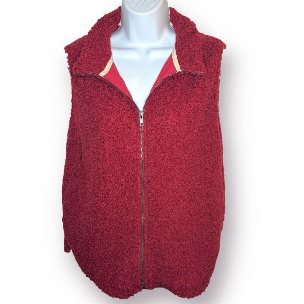 Umgee Teddy Vest Zipper Fuzzy Dark Cherry M